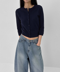 ラウンド7分ニットカーディガン NAVY