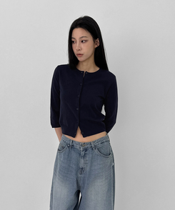 ラウンド7分ニットカーディガン NAVY