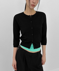 ラウンド7分ニットカーディガン BLACK