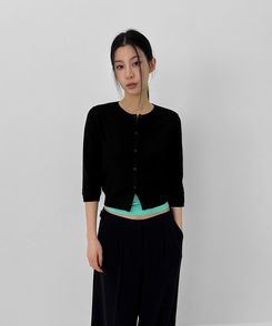 ラウンド7分ニットカーディガン BLACK