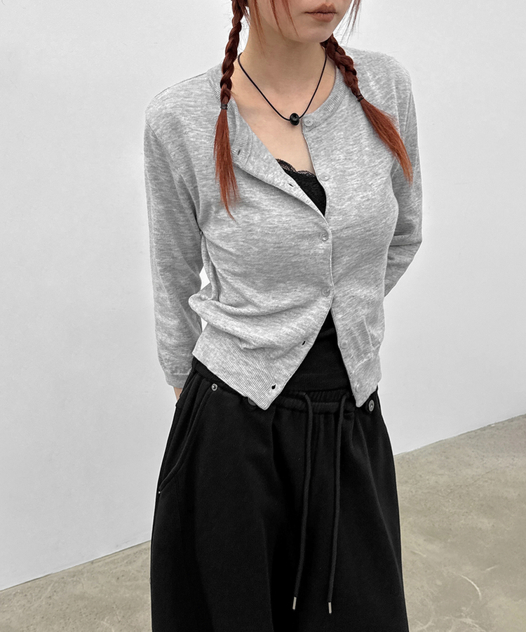 ラウンド7分ニットカーディガン MELANGE GRAY
