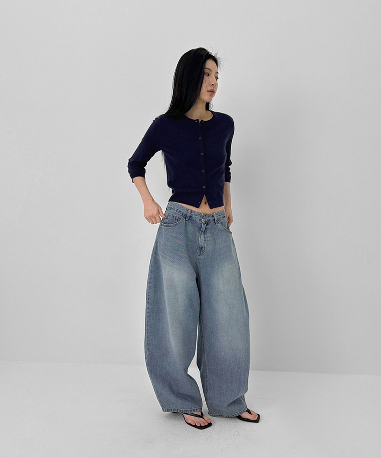 ラウンド7分ニットカーディガン NAVY