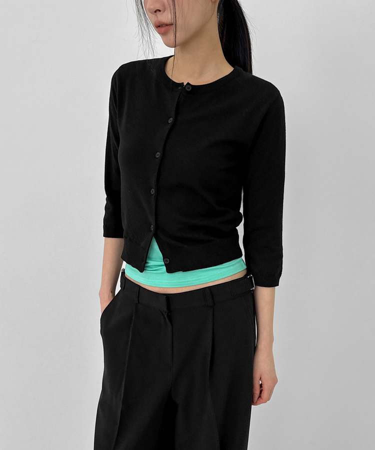 ラウンド7分ニットカーディガン BLACK