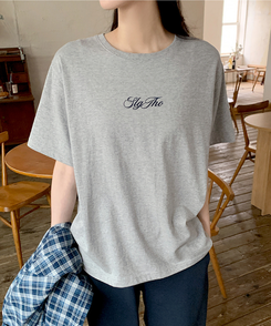 レタリングプリント半袖Tシャツ(5color) MELANGE GRAY
