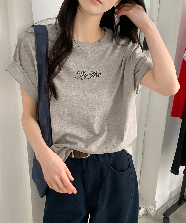 レタリングプリント半袖Tシャツ(5color) MELANGE GRAY