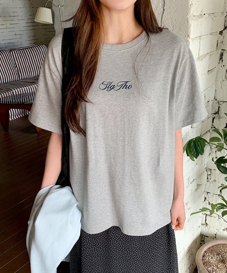 レタリングプリント半袖Tシャツ(5color) MELANGE GRAY