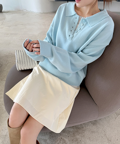 ボタンカラフルオーバーニット SOFT BLUE