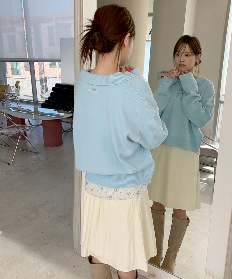 ボタンカラフルオーバーニット SOFT BLUE