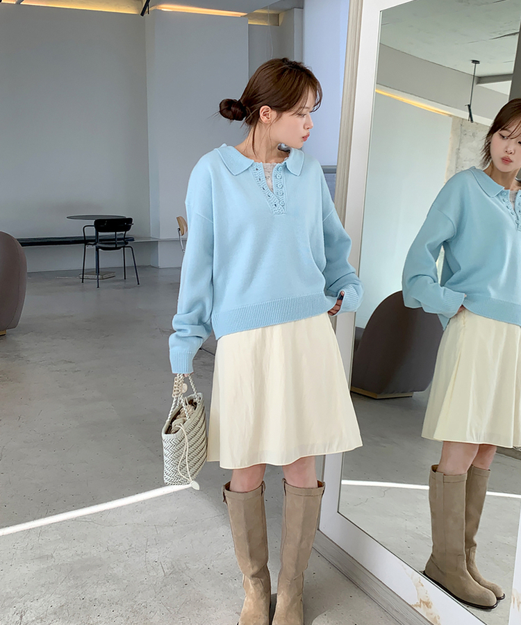 ボタンカラフルオーバーニット SOFT BLUE