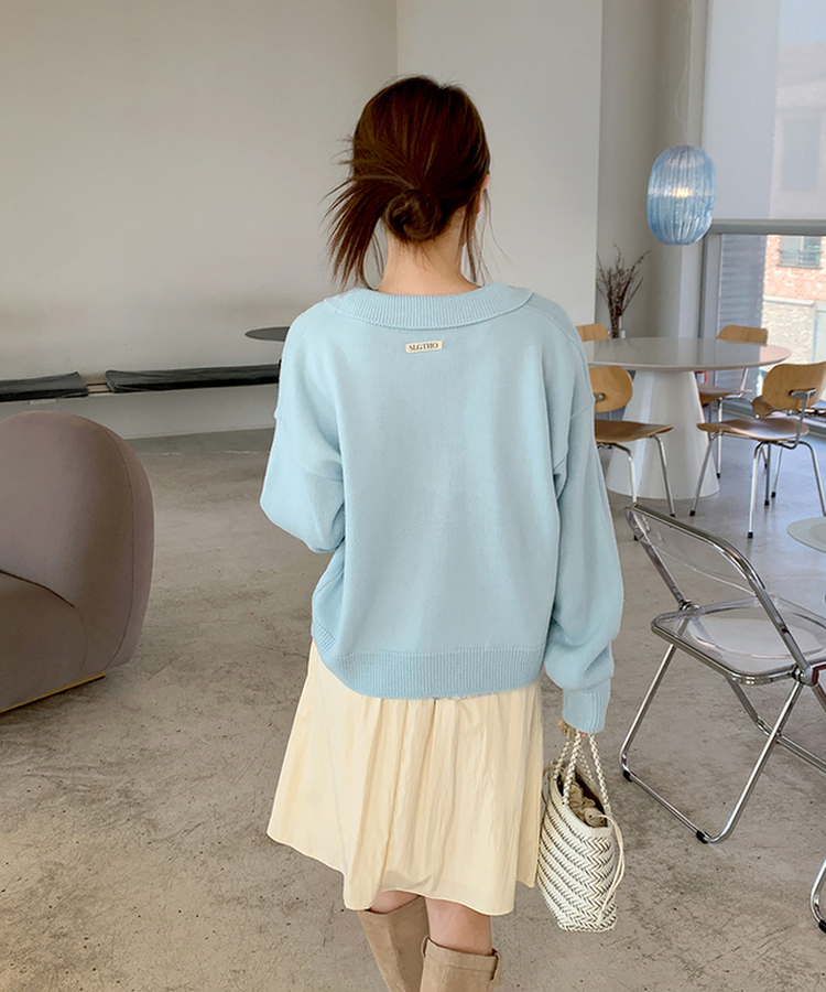 ボタンカラフルオーバーニット SOFT BLUE