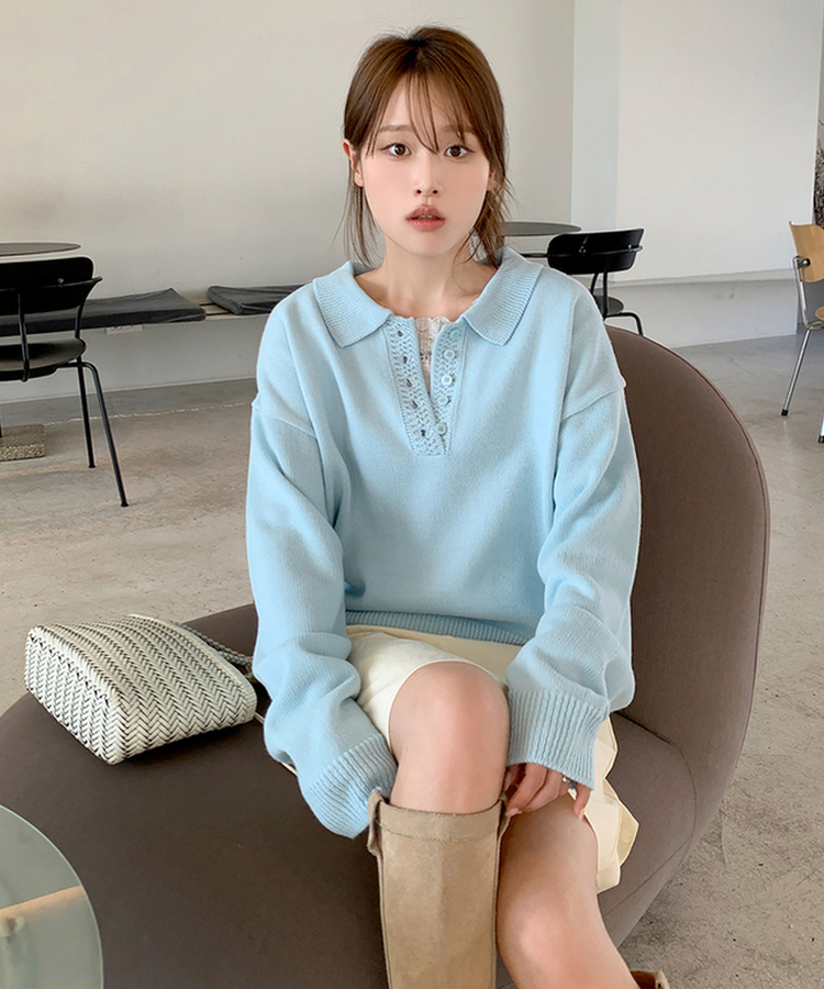 ボタンカラフルオーバーニット SOFT BLUE