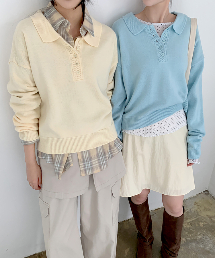 ボタンカラフルオーバーニット BUTTER