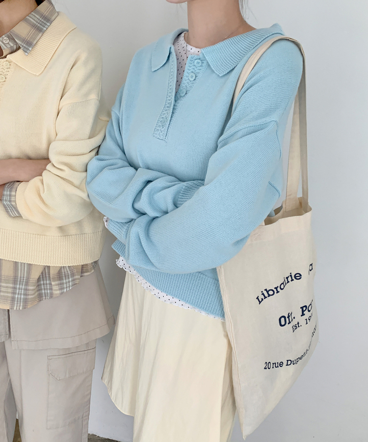 ボタンカラフルオーバーニット SOFT BLUE