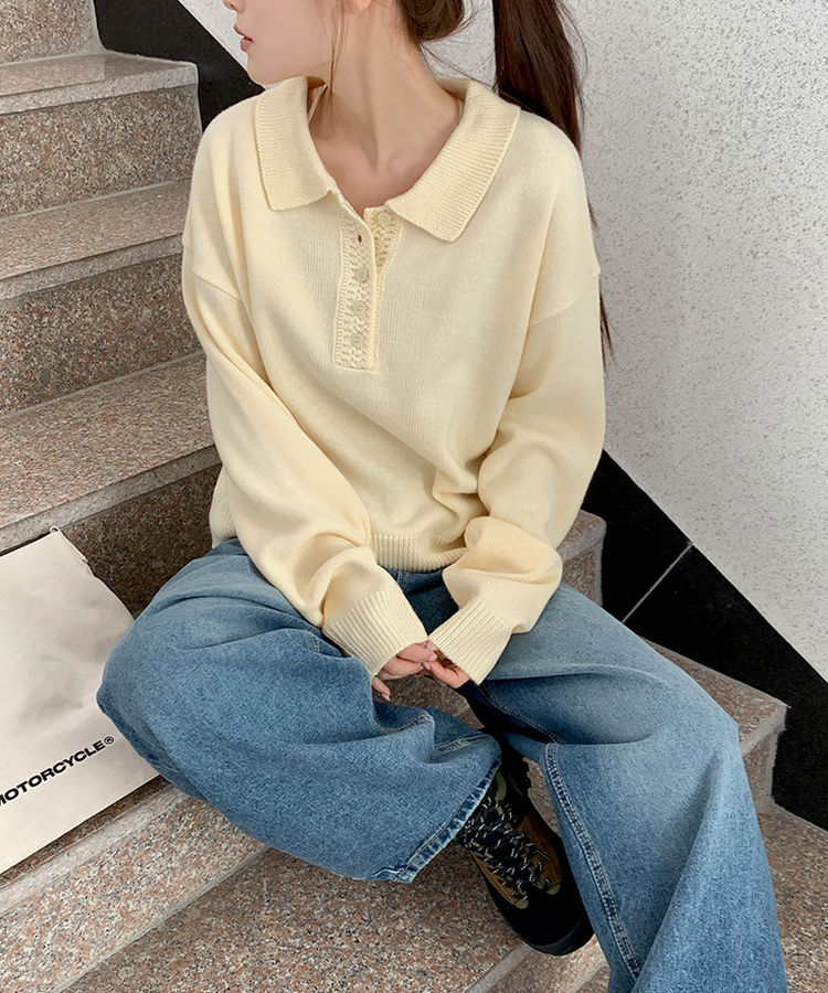 ボタンカラフルオーバーニット BUTTER