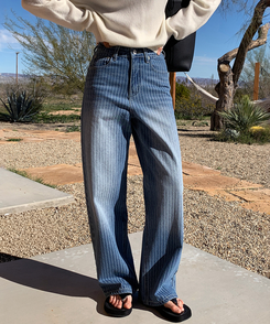 ストライプワイドデニムパンツ MID DENIM
