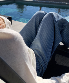 ストライプワイドデニムパンツ MID DENIM