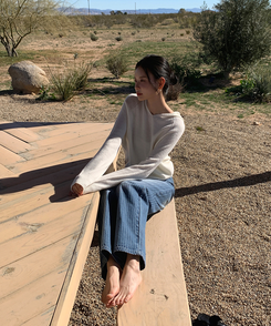 ストライプワイドデニムパンツ MID DENIM