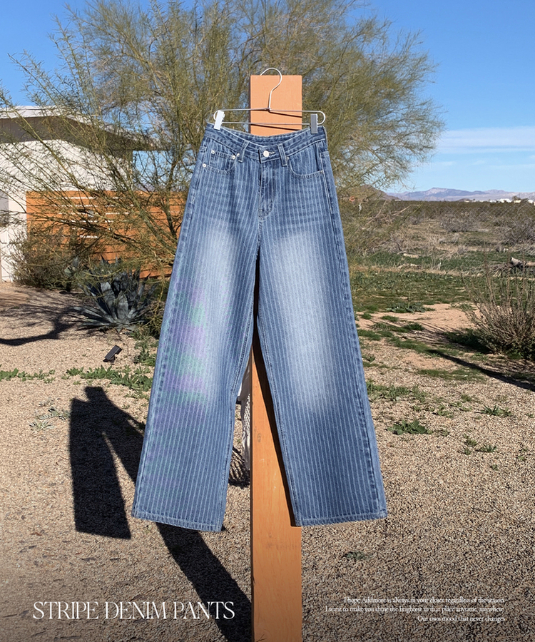 ストライプワイドデニムパンツ