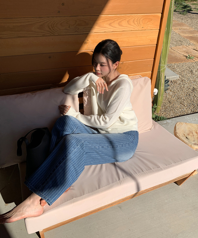 ストライプワイドデニムパンツ MID DENIM