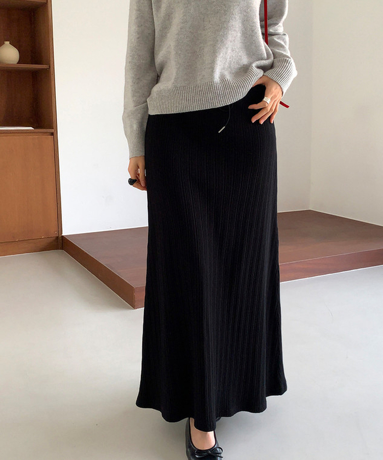 リブマキシスカート BLACK