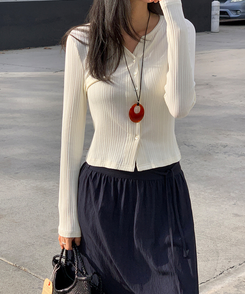 スリムリブカーディガン CREAM