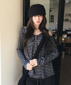 リボンボーダーニット BLACK