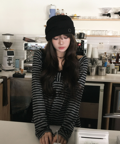 リボンボーダーニット BLACK