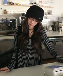 リボンボーダーニット BLACK