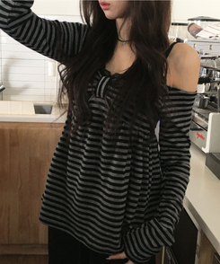 リボンボーダーニット BLACK