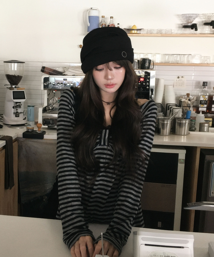 リボンボーダーニット BLACK