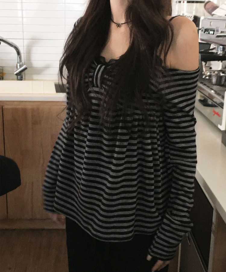 リボンボーダーニット BLACK