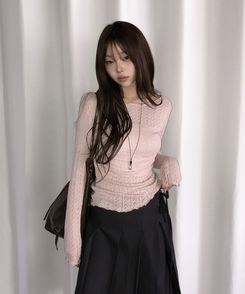 パンチング長袖ニット PINK