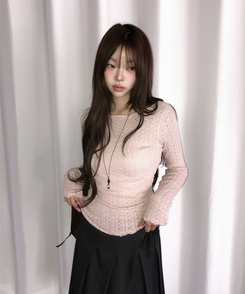 パンチング長袖ニット PINK