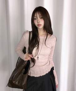 パンチング長袖ニット PINK