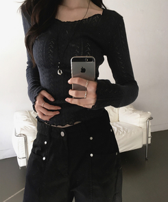 パンチング長袖ニット NAVY