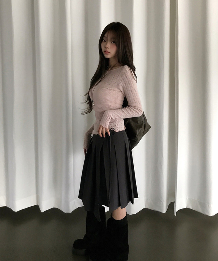 パンチング長袖ニット PINK