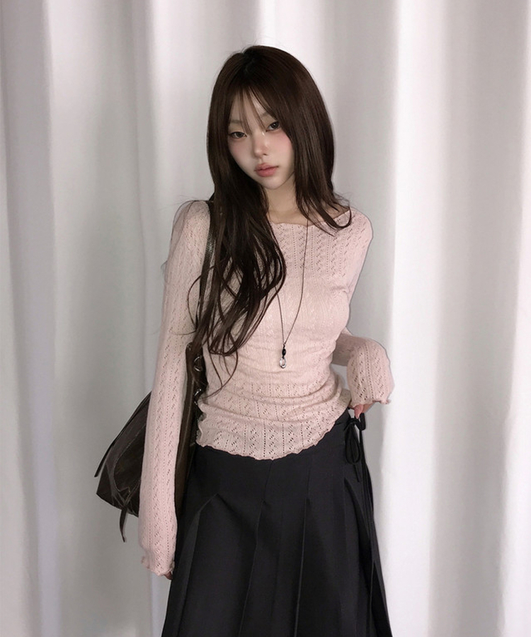 パンチング長袖ニット PINK