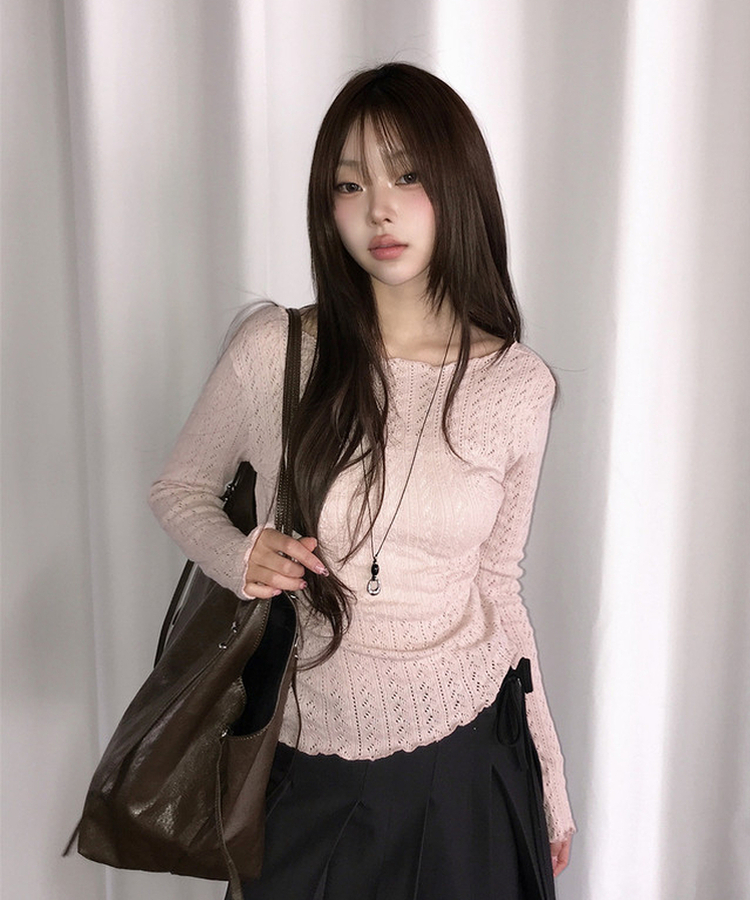 パンチング長袖ニット PINK