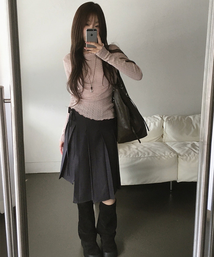 パンチング長袖ニット PINK