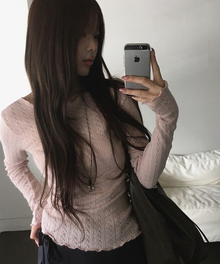 パンチング長袖ニット PINK