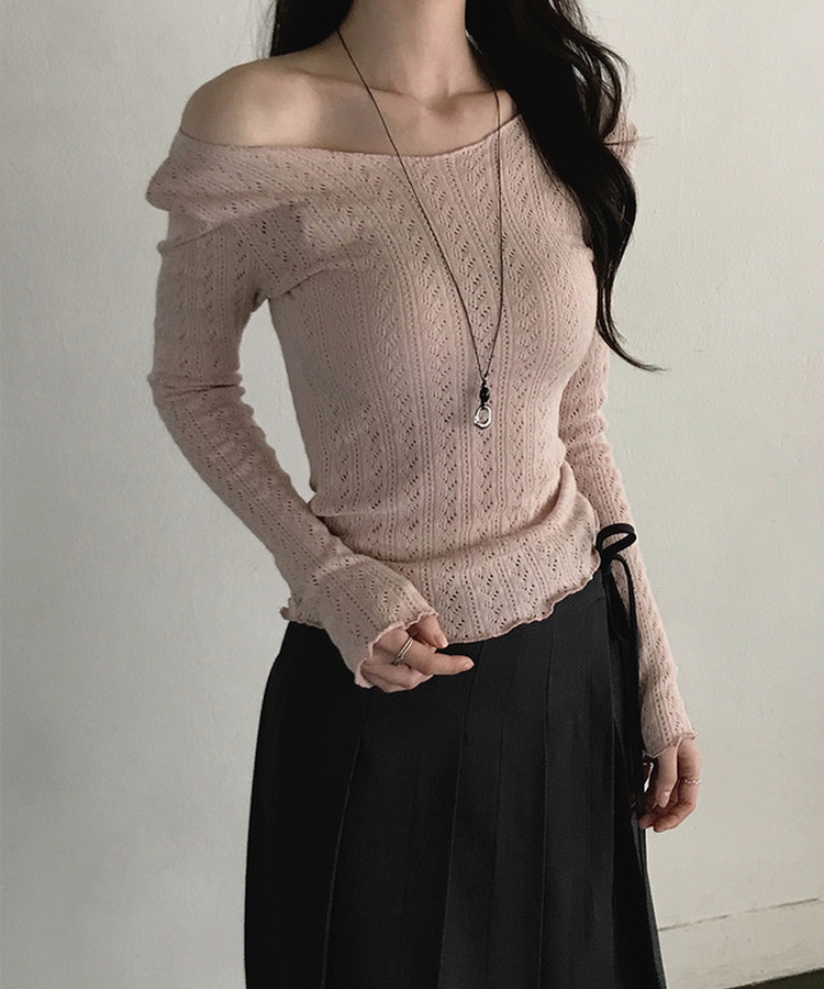 パンチング長袖ニット PINK