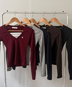 ペンダントVネックレイヤードTシャツ(5color)