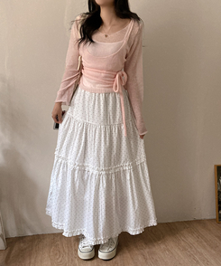 ドットフリルロングティアードスカート WHITE