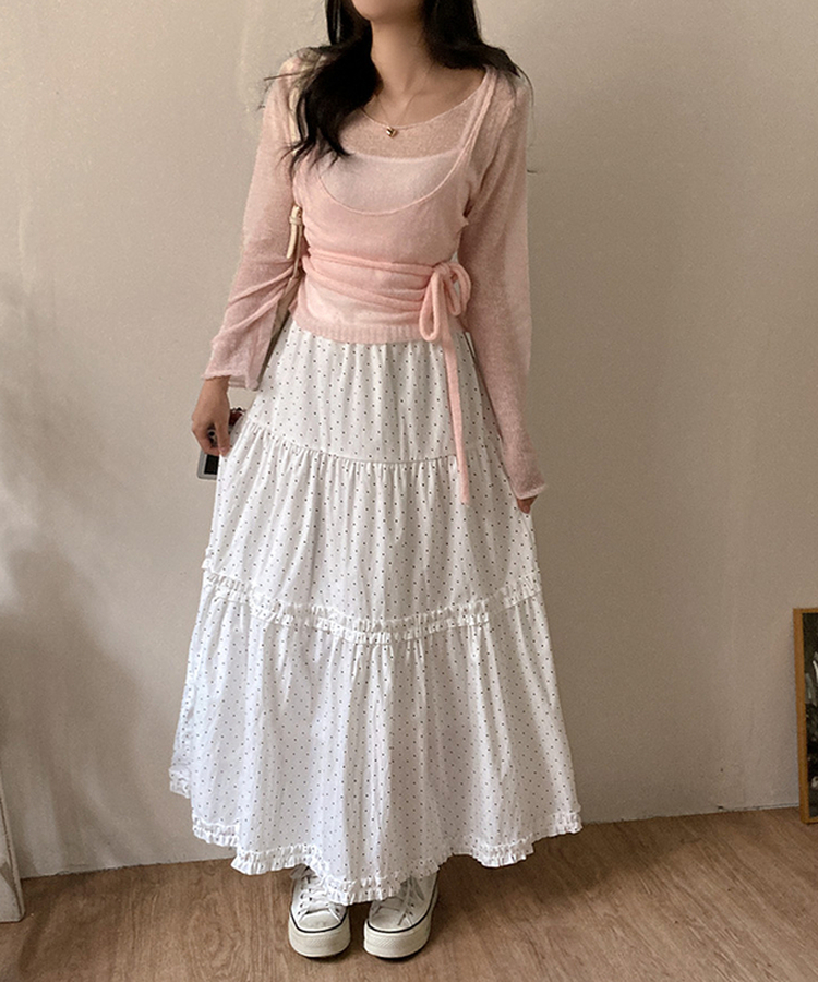 ドットフリルロングティアードスカート WHITE