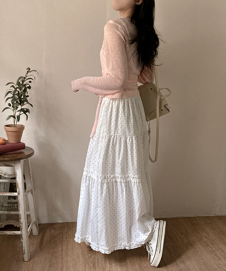 ドットフリルロングティアードスカート WHITE