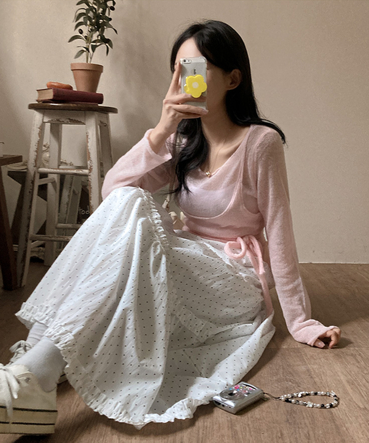 ドットフリルロングティアードスカート WHITE