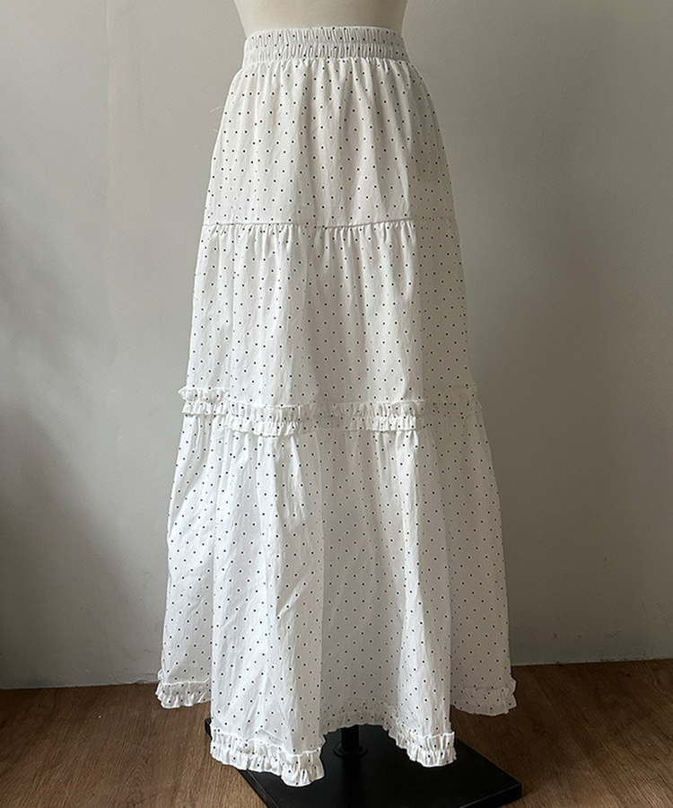 ドットフリルロングティアードスカート