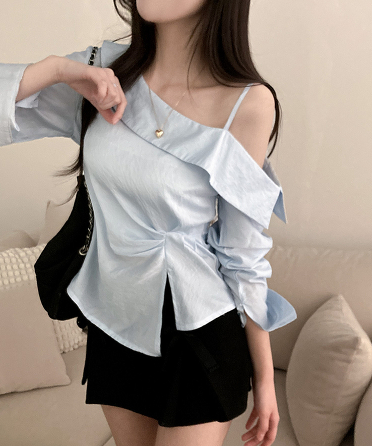 ワンオフシアリングスリットブラウス BLUE