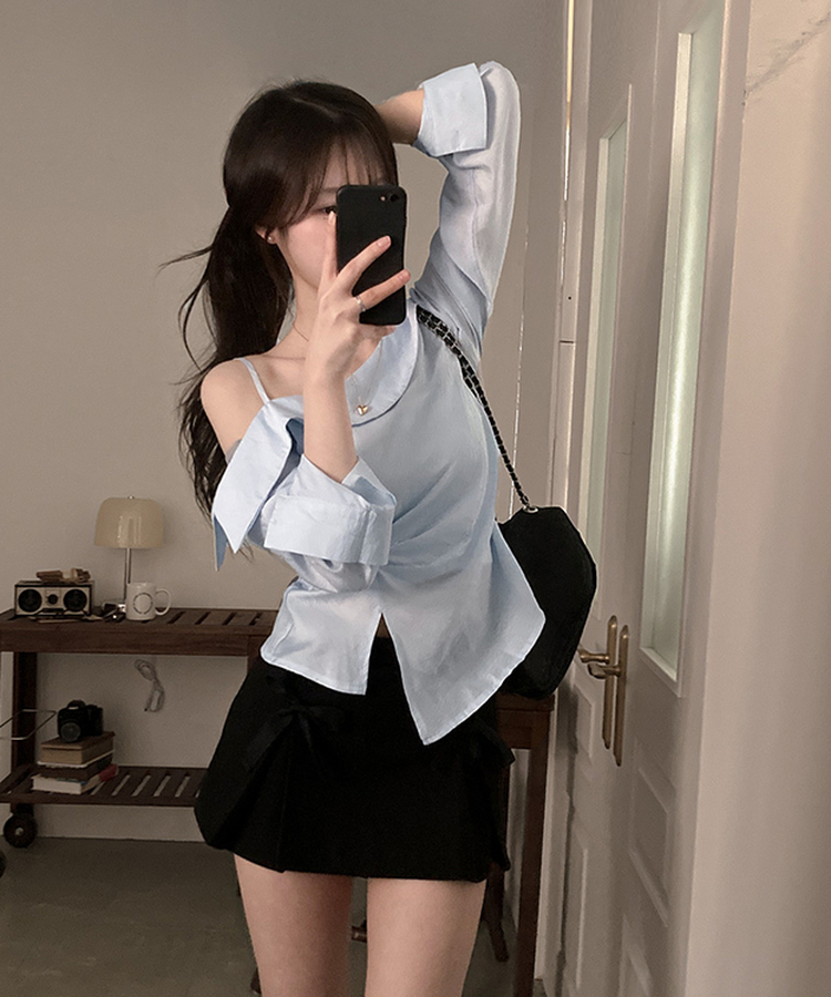 ワンオフシアリングスリットブラウス BLUE