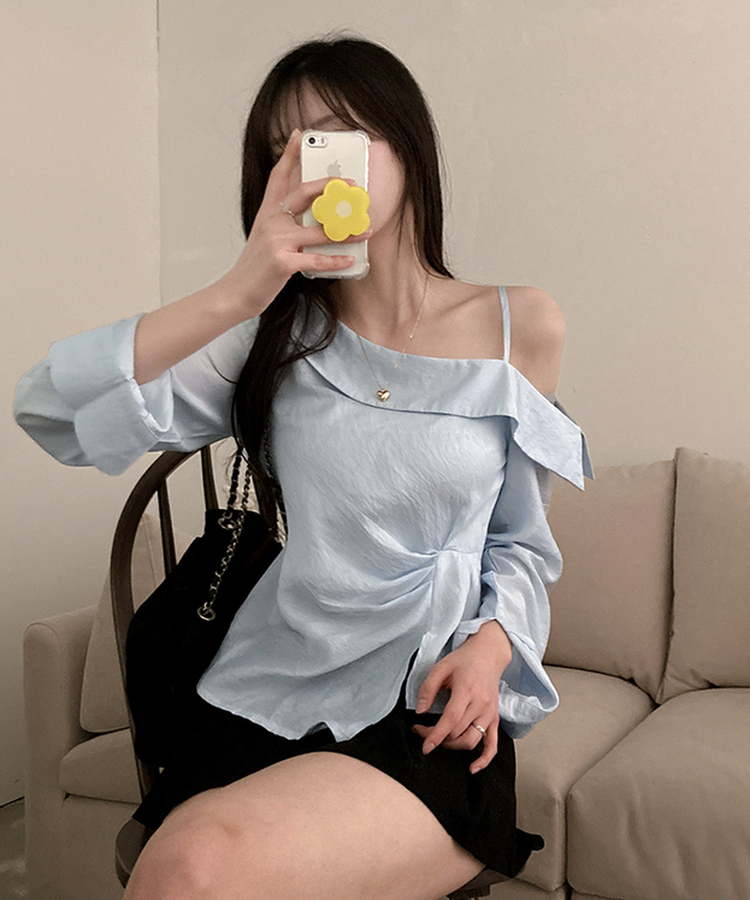 ワンオフシアリングスリットブラウス BLUE